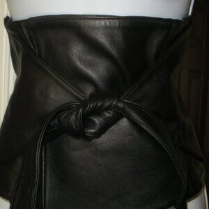 Zara Black 100% Leather Corset Tie Belt 8.5" tall and 26 to 30"  szS